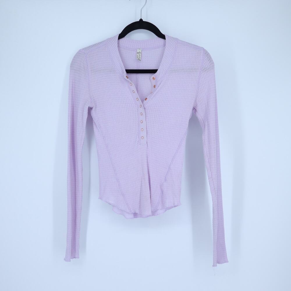 FP Intimately One of The Girls Henley Knit Top Lavender Long Sleeve Women's XS